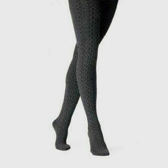 A New Day™ Women's Pull-On Textured Cable Fleece Lined Footed Tights Gray S/M